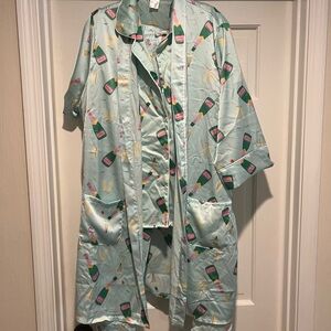 Silky Smooth Women’s Robe and Pajama Set with Fun champagne Bottle Print